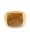 Nialaya Men's Ring Men's Gold Signet Ring with Brown Tiger Eye