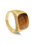 Nialaya Men's Ring Men's Gold Signet Ring with Brown Tiger Eye