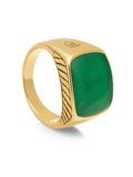 Nialaya Men's Ring Men's Gold Signet Ring with Green Jade