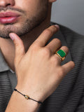 Nialaya Men's Ring Men's Gold Signet Ring with Green Jade