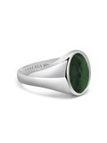 Nialaya Men's Ring Men's Sterling Silver Oval Signet Ring with Green Jade