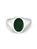 Nialaya Men's Ring Men's Sterling Silver Oval Signet Ring with Green Jade