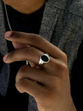 Nialaya Men's Ring Men's Sterling Silver Oval Signet Ring with Onyx