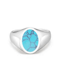 Nialaya Men's Ring Men's Sterling Silver Oval Signet Ring with Turquoise