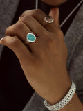 Nialaya Men's Ring Men's Sterling Silver Oval Signet Ring with Turquoise