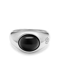 Nialaya Men's Ring Silver Oval Signet Ring with Black Onyx