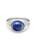 Nialaya Men's Ring Silver Oval Signet Ring with Blue Lapis