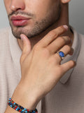 Nialaya Men's Ring Silver Oval Signet Ring with Blue Lapis