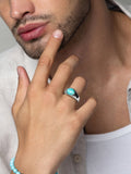 Nialaya Men's Ring Silver Oval Signet Ring with Turquoise Stone