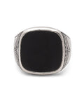 Nialaya Men's Ring Vintage Sterling Silver Signet Ring with Matte Onyx