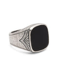 Nialaya Men's Ring Vintage Sterling Silver Signet Ring with Matte Onyx