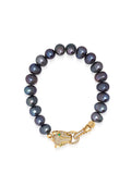 Men's Black Pearl Bracelet with Gold Panther