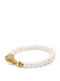 Nialaya Women's Beaded Bracelet Men's Pearl Bracelet with Gold Panther Men's Pearl Bracelet with Gold Panther