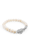 Nialaya Women's Beaded Bracelet Men's Pearl Bracelet with Silver Panther Men's Pearl Bracelet with Silver Panther