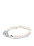 Nialaya Women's Beaded Bracelet Men's Pearl Bracelet with Silver Panther Men's Pearl Bracelet with Silver Panther