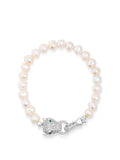 Nialaya Women's Beaded Bracelet Men's Pearl Bracelet with Silver Panther Men's Pearl Bracelet with Silver Panther