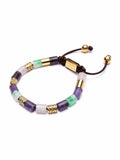 Nialaya Women's Beaded Bracelet Women's Beaded Bracelet with Amethyst, Amethyst Lavender, Rose Quartz, Green Aventurine, and Hand Carved Gold Tube Beads with Clear CZ Diamonds