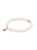 Nialaya Women's Beaded Bracelet Wristband with White Pearls and Red Evil Eye Charm