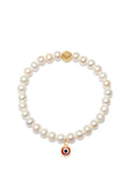 Nialaya Women's Beaded Bracelet Wristband with White Pearls and Red Evil Eye Charm