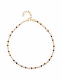 Nialaya Women's Necklace Women's Mini Beaded Choker with Pearls and Tiger Eye Women's Mini Beaded Choker with Pearls and Tiger Eye