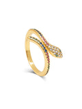 Nialaya Women's Ring Gold Snake Ring with Rainbow CZ Stones WRING_097